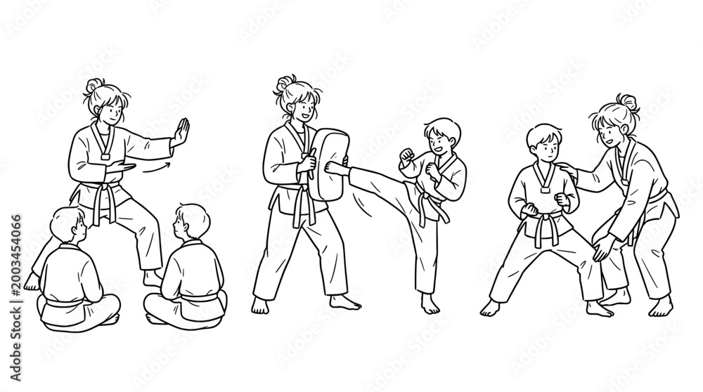 Naklejka premium Martial arts training session focusing on techniques and teamwork