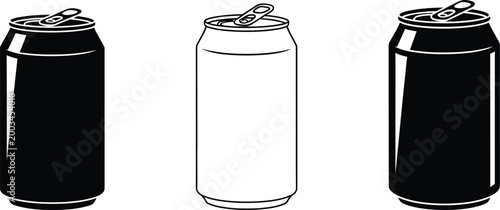 Vector soda cans illustration of beverage containers in black and white