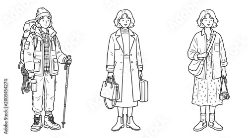 Adventurous Spirit in Secure Sketch Outline: Bulky Gear and Hiking