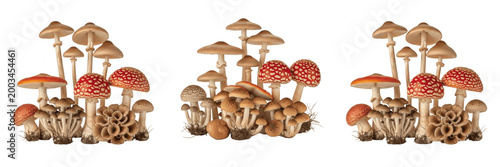 Photos Organic Wild Brown Mushrooms Set Isolated PNG, Natural Forest Fungi Ingredient for Healthy Cooking and Nature Design Projects