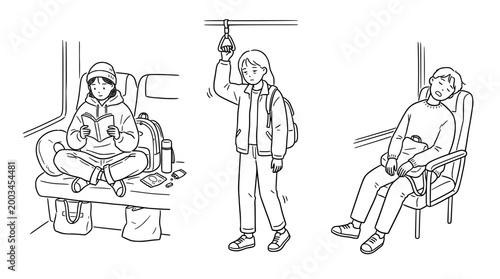 Dynamic characters in motion captured in minimalist line art lifestyle