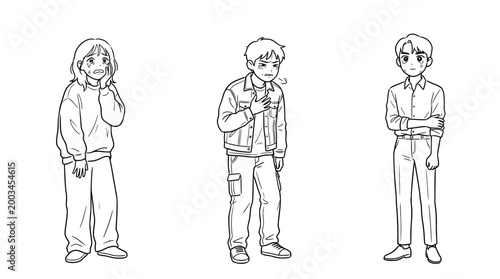 Sketch showing a person in a pondering pose with expressive emotions.