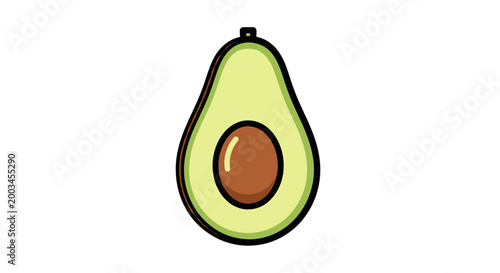 Cartoon Avocado Half with Pit Isolated on White Background