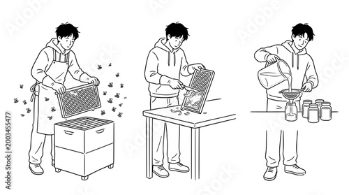 Bee to Jar: The Art of Honey Extraction in Elegant Line Art