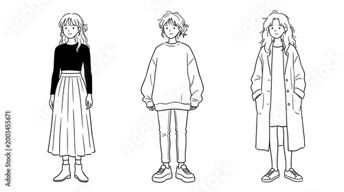 Charming line art character highlighting duality of relaxed and stylish wear.