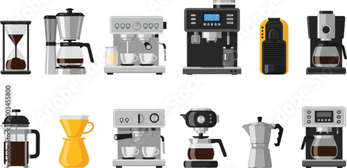 Modern coffee makers and brewing equipment collection Vector