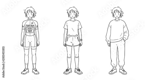 Minimalist Line Art Characters in Different Casual Outfits