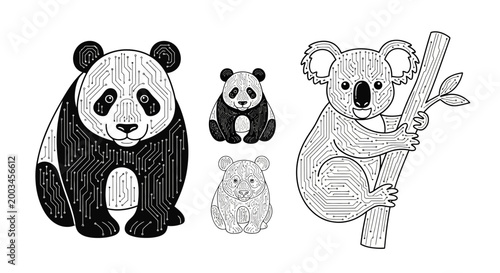 Photography Adorable Panda and Koala Bear Illustrations for Wildlife Enthusiasts