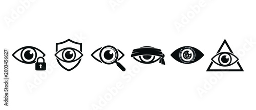 Eye Icon Set Security Privacy Concepts Flat Vector Symbols for Cybersecurity Surveillance and Data Protection Monitoring Business Analytics Intelligence Monitoring Illustration Design Elements Collect