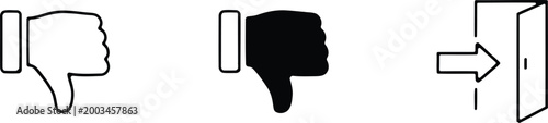 Quadro su tela Three minimalist icons a disapproving hand silhouette and exit arrow