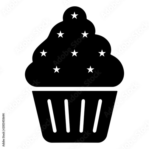 Sweet Cupcake with Star Sprinkles Silhouette Illustration Bakery Dessert Food Vector