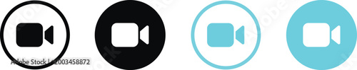 Four video camera icons in white black and blue circles for social media or website use  video recording symbols