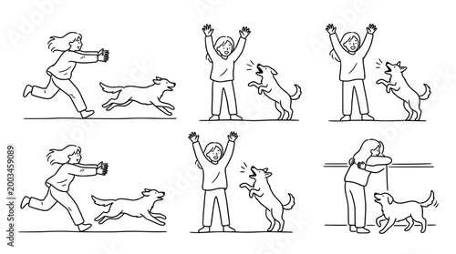 Playful Dynamics of Children and Dogs Captured in Line Illustration