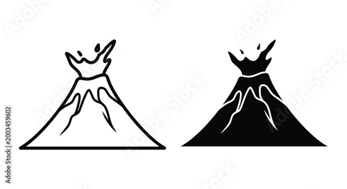 volcano silhouettes on white background two variations