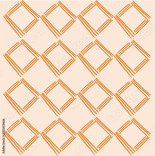 Hand drawn geometric diamond pattern in boho ethnic style. Abstract ornamental background inspired by textile motifs. Suitable for wallpaper, fabric, packaging, and surface design.