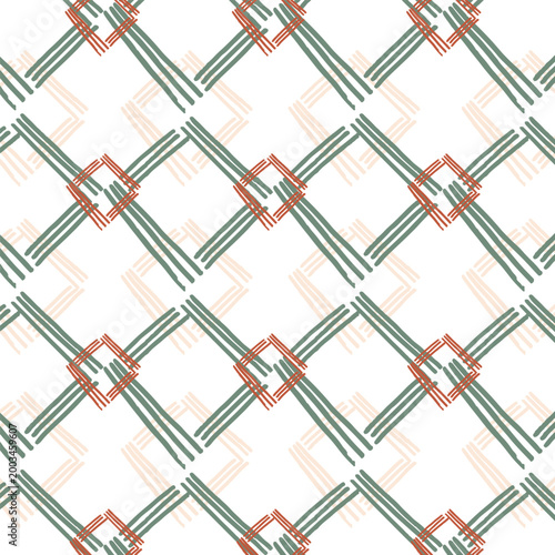 Hand drawn geometric diamond pattern in boho ethnic style. Abstract ornamental background inspired by textile motifs. Suitable for wallpaper, fabric, packaging, and surface design.