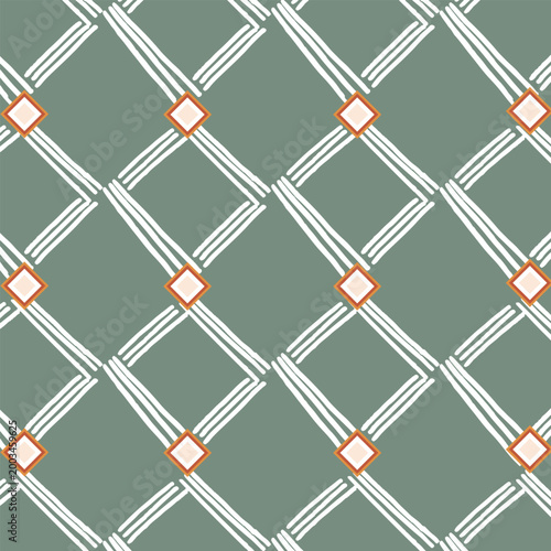 Hand drawn geometric diamond pattern in boho ethnic style. Abstract ornamental background inspired by textile motifs. Suitable for wallpaper, fabric, packaging, and surface design.