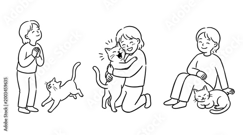 Playful Moments: Cat and Human Connection in Minimalist Line Art