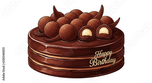 Delicious Chocolate Birthday Cake with Truffles and Cream Filling