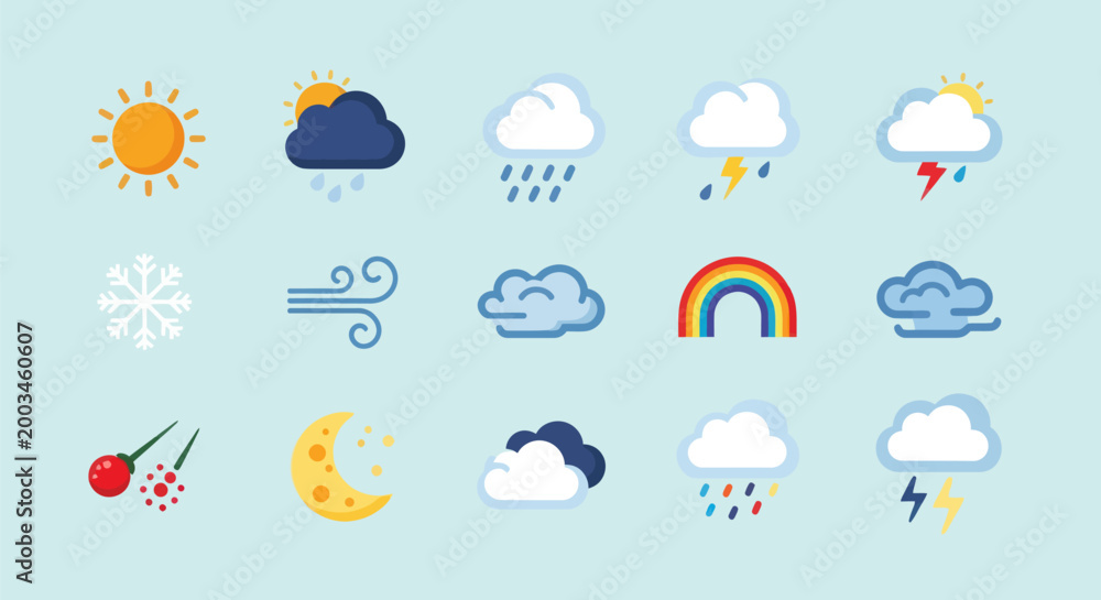 Obraz premium Weather icons set on light background