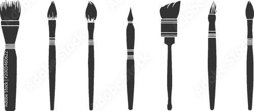 Collection of artist paintbrushes black silhouette icons creative drawing tools vector illustration graphic design elements.