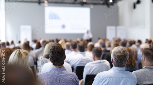Audience attending a business presentation in a modern conference room