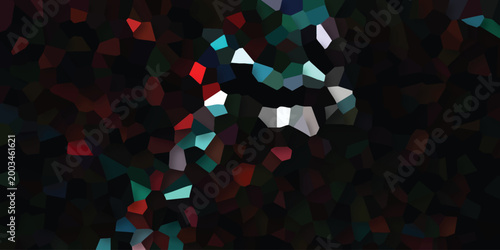 Vibrant abstract mosaic with sharp geometric polygons in red teal and white against a dark background evoking a sense of energy and modern digital art for creative projects