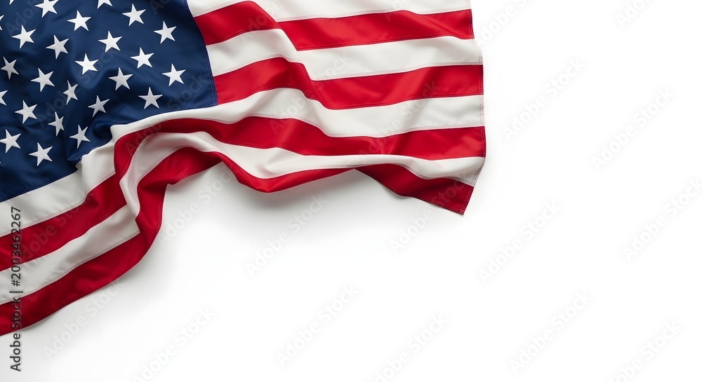 Fototapeta premium Two american flags waving against white background