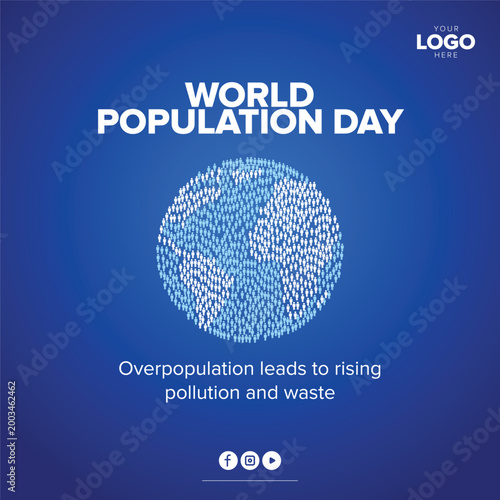 World Population Day, overpopulation awareness, earth pollution, environmental issues, vector illustration