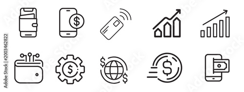 Fintech and Digital Banking Icon Set - Mobile Wallet and Contactless Payment Symbols