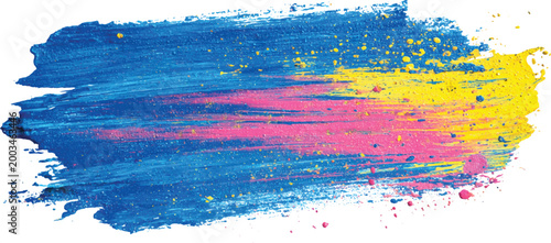 Vibrant colorful acrylic paint brush strokes vector illustration with messy splatters and dry brush texture.