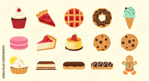 Variety of desserts cupcakes pies cookies