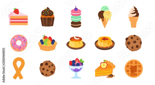 Variety of desserts isolated on white