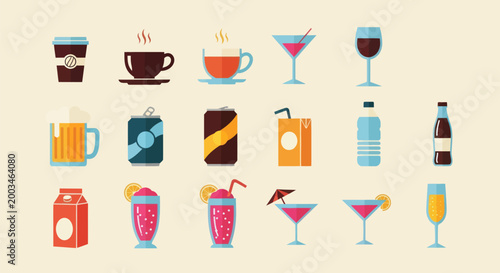 Variety of drinks and beverages icons
