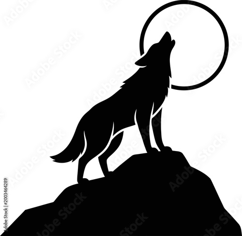 Howling wolf silhouette against a circular moon a symbolic image