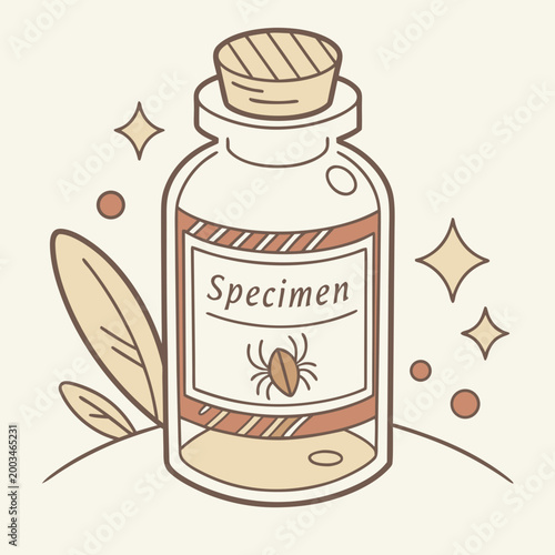Tick specimen in a bottle with label
