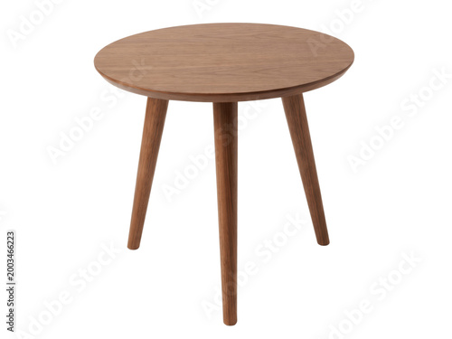 Brown wooden small round table isolated on transparent background