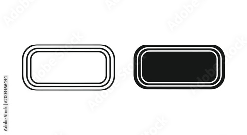 Abstract rectangular frame border icons with triple line detail in outline and solid black vector design elements
