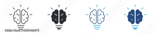 Brain idea icon set. human brain with light bulb. creativity and thinking concept. vector illustration.