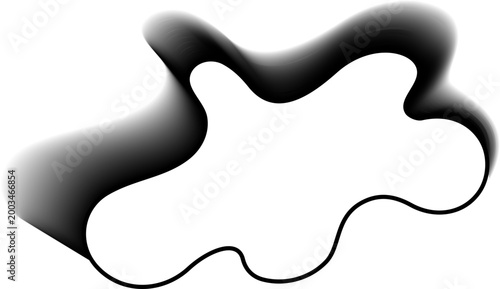 Complex spread ink blob outline with hollow contour, dispersed structure and gradient fluid morphology