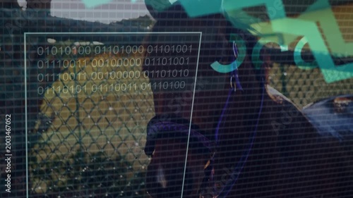 System activating, HUD overlaying data across fence and horse, charts rising for analysis