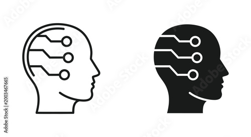 Human head profile with circuit board pattern for artificial intelligence and neural network concept vector illustration set