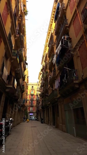 Narrow historic street with old buildings in European old town district