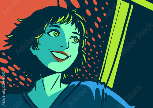 Cheerful Female In Outdoor Landscape Scene Illustration