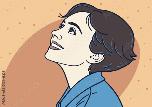 Cheerful Female Character With Short Dark Hair Illustration