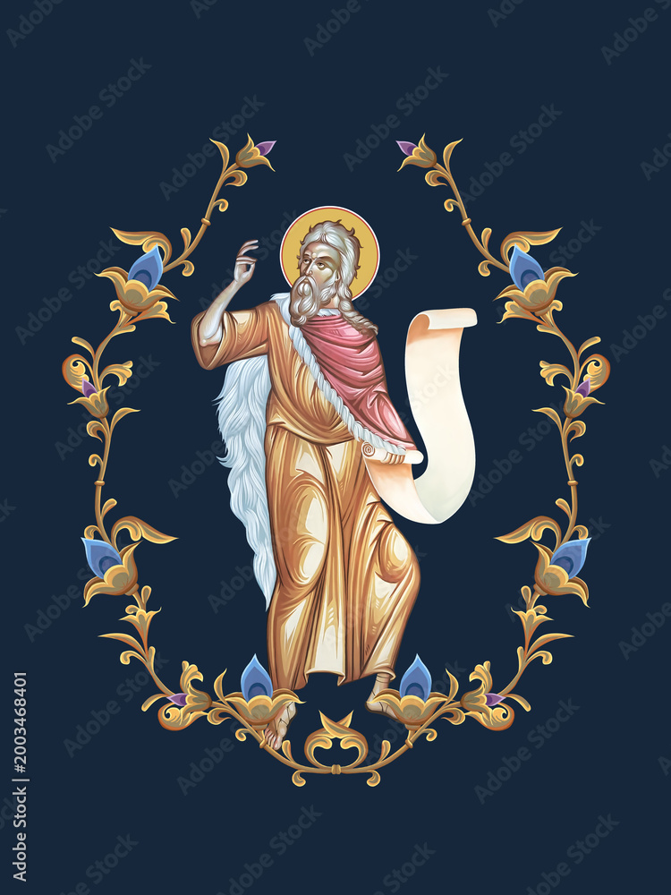 Fototapeta premium The Prophet Saint Elijah. Decorative vintage floral illustration in Byzantine style