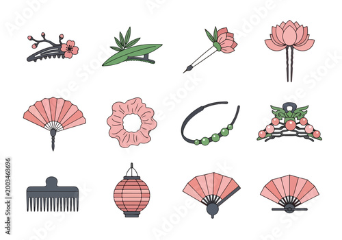 Collection of Japanese Hair Accessories and Decorative Items.