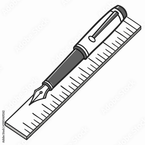 Tableau sur toile A fountain pen on a ruler writing instrument measuring tool black and white