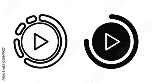 Play button icon with circular progress bar outline and solid black for media playback controls
