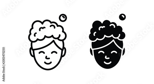 Person washing hair icon set featuring bubble soap lather on head in flat vector style for personal hygiene design